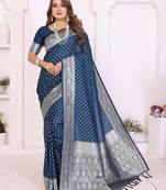 blue color georgette fabric woven rich jari butty designer traditional ceremonial saree