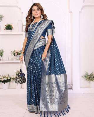 blue georgette woven rich zari butty traditional ceremonial saree 5
