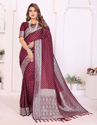 wine georgette woven rich zari butty traditional ceremonial saree 1