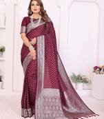 wine color georgette fabric woven rich jari butty designer traditional ceremonial saree