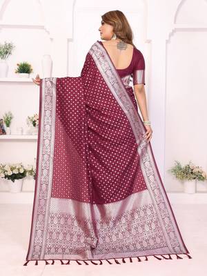 wine georgette woven rich zari butty traditional ceremonial saree 3