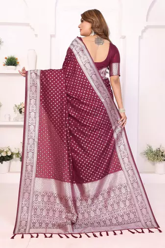 wine georgette woven rich zari butty traditional ceremonial saree