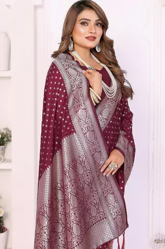 wine georgette woven rich zari butty traditional ceremonial saree