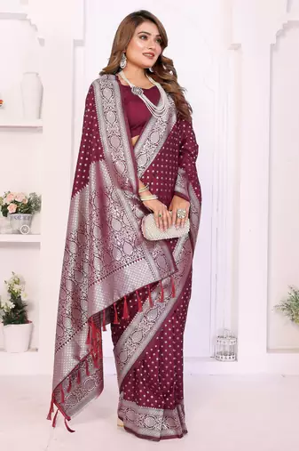 wine georgette woven rich zari butty traditional ceremonial saree