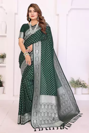 green color georgette fabric woven rich jari butty designer traditional ceremonial saree