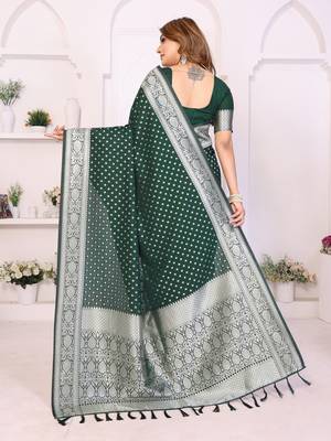 green georgette woven rich zari butty traditional ceremonial saree 3