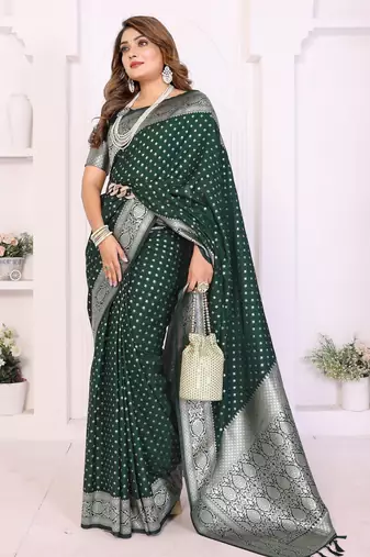 green georgette woven rich zari butty traditional ceremonial saree