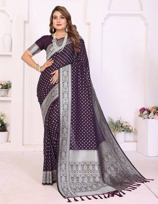 violet georgette woven rich zari butty traditional ceremonial saree 1