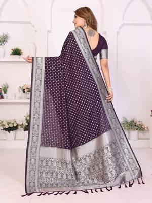 violet georgette woven rich zari butty traditional ceremonial saree 3