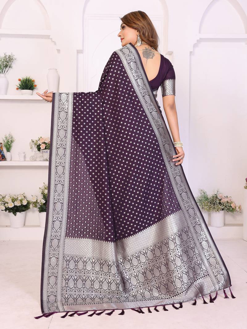 violet color georgette fabric woven rich jari butty designer traditional ceremonial saree