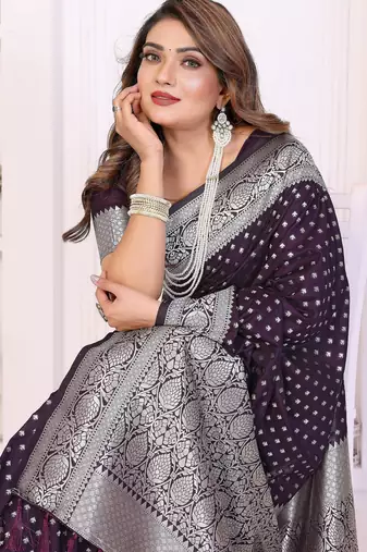 violet georgette woven rich zari butty traditional ceremonial saree