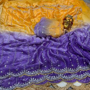 yellow trendy satin pedding with beads hand work saree 6