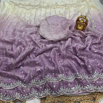 purple color trendy fendy satin fabric pedding with beads hand work saree 6