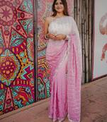 pink color trendy fendy satin fabric pedding with beads hand work saree