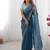 blue color crunchy silk blend blend fabric embroidered partywear saree