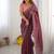 wine color crunchy silk blend blend fabric embroidered partywear saree