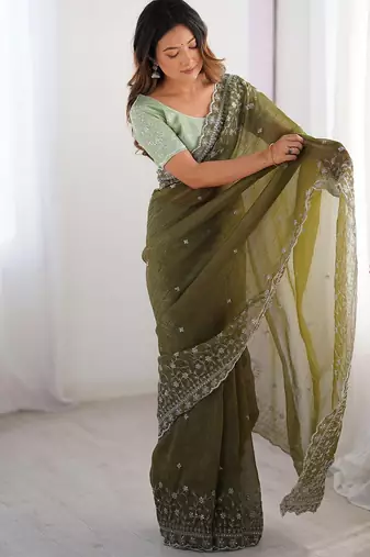 mahendi crunchy silk blend blend embroidered partywear saree