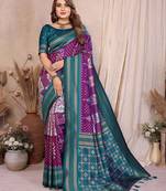 purple color soft silk blend blend fabric ikkat weaving designer traditional partywear saree