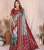 grey color soft silk blend blend fabric ikkat weaving designer traditional partywear saree