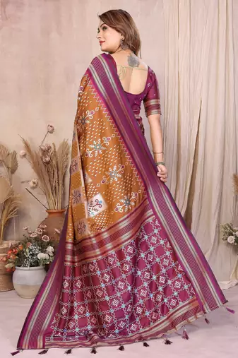 mustard soft silk blend blend ikkat weaving traditional partywear saree