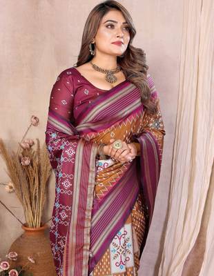 mustard soft silk blend blend ikkat weaving traditional partywear saree 4