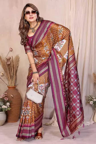mustard soft silk blend blend ikkat weaving traditional partywear saree