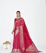 pink color banarasi art silk fabric  woven jari butti designer celebrity fancy saree