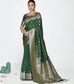 green color banarasi art silk fabric  woven jari butti designer celebrity fancy saree