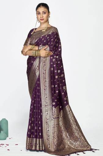 wine color banarasi art silk fabric  woven jari butti designer celebrity fancy saree