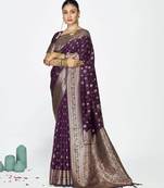wine color banarasi art silk fabric  woven jari butti designer celebrity fancy saree