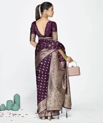 wine faux banarasi art silk blend woven zari butti celebrity fancy saree 2