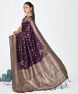 wine faux banarasi art silk blend woven zari butti celebrity fancy saree 4
