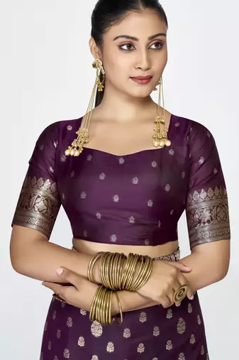 wine faux banarasi art silk blend woven zari butti celebrity fancy saree