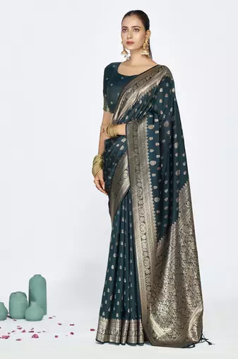 blue color banarasi art silk fabric  woven jari butti designer celebrity fancy saree