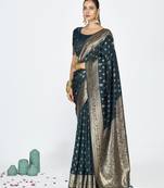 blue color banarasi art silk fabric  woven jari butti designer celebrity fancy saree