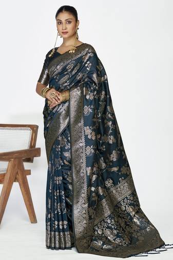 blue color banarasi art silk fabric  woven jari designer ceremonial partywear saree
