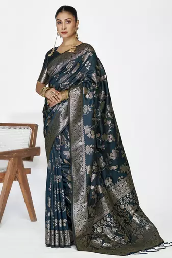 blue color banarasi art silk fabric  woven jari designer ceremonial partywear saree