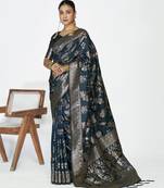 blue color banarasi art silk fabric  woven jari designer ceremonial partywear saree