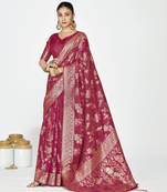 rose pink color banarasi art silk fabric  woven jari designer ceremonial partywear saree