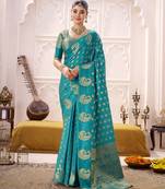 firozi color roop art silk fabric weaving jari designer festive special saree