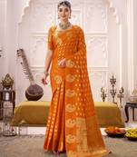 orange color roop art silk fabric weaving jari designer festive special saree
