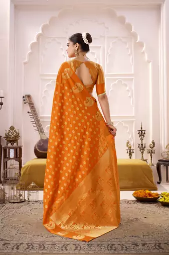 orange roop art silk blend weaving zari festive special saree