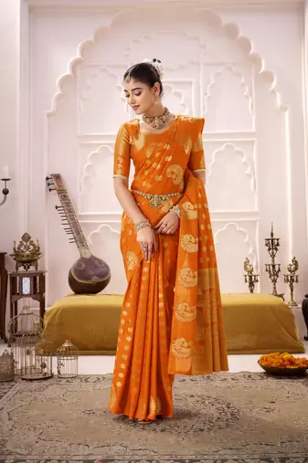 orange roop art silk blend weaving zari festive special saree