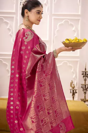 pink roop art silk blend weaving zari festive special saree