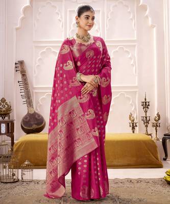pink roop art silk blend weaving zari festive special saree 5