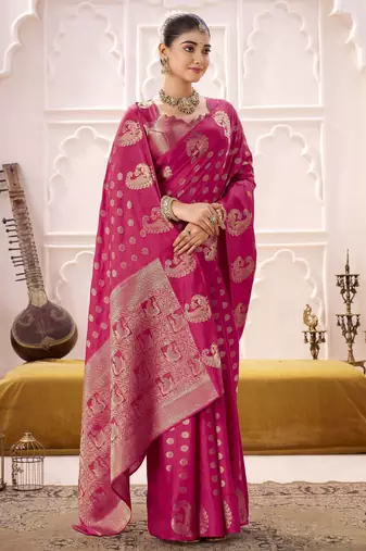 pink roop art silk blend weaving zari festive special saree