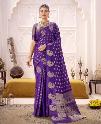 purple roop art silk blend weaving zari festive special saree 1