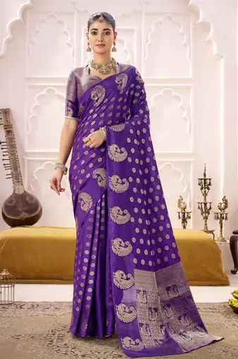 purple color roop art silk fabric weaving jari designer festive special saree