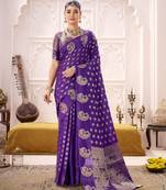 purple color roop art silk fabric weaving jari designer festive special saree