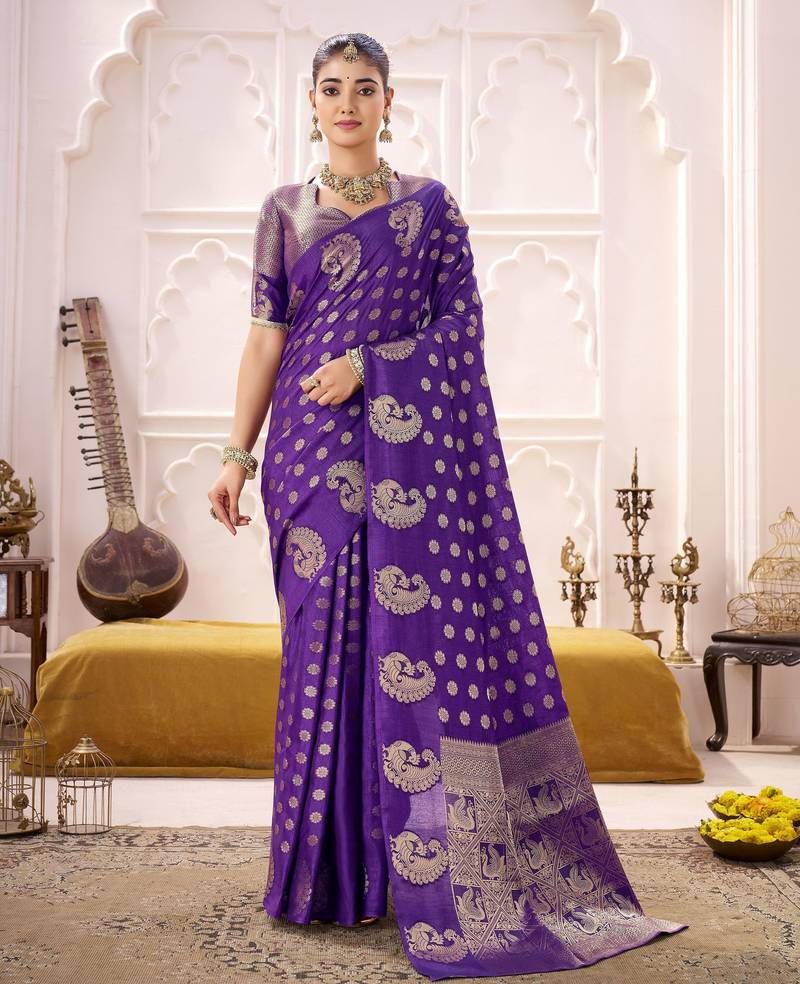 purple color roop art silk fabric weaving jari designer festive special saree